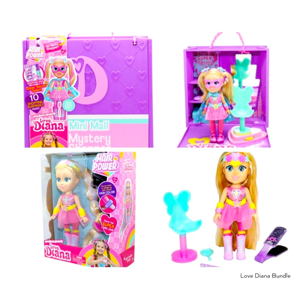 Love Diana Bundle: Huge 13” tall Diana Hair Power AND mystery Shopper Dolls